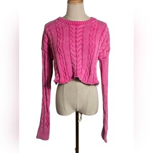 Altar'd State Anthropologie Washed Red Pink Cable Knit Crop Sweater